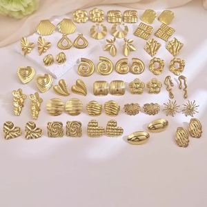 Stud Earrings for Women Irregular Geometric Flower Square Beach Shell Earrings Summer Stainlees Steel Jewellery for Women