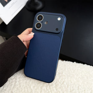 Luxury Large Window Leather Phone Case For iPhone 17 16 15 14 13 Pro Max Lens Protection Matte Shockproof Plating Back Cover