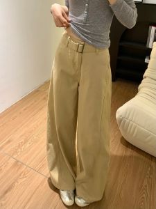 High Waist Wide Leg Jeans Womens Extra Long Straight Casual Pants Draping Loose Fit Trousers Khaki Color Bootcut Jeans