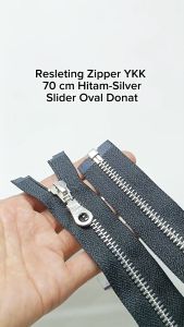 Resleting Zipper Jaket YKK 70 cm Hitam - Silver Set Open End Buka Lepas Type Gigi Besi Slider Oval Harga Per Biji