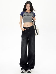 Quần Jeans Ống Rộng Cạp Cao Màu Xanh Cổ Điển Cho Nữ Quần Dài Ôm Dáng Mùa Xuân Thu Đông Quần Jeans Denim Thường Ngày