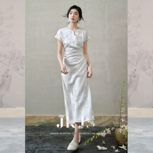 JK＆JS | Elegant Purple Silk Tassel Dress New Chinese Style High Waist Short Sleeve Round Neck Gown For Women Luxury Qipao Skirt
