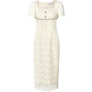 TAMMY TANGS | ชุดเดรสคอเหลี่ยมแขนสั้นประดับเพชรลูกไม้เอวสูงทรงเข้ารูปสำหรับผู้หญิงในช่วงฤดูร้อน ชุดเดรสผ้าไนลอนเนื้อละเอียดสุดหรู