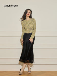 Spring and Summer New Satin Lace Short Blazer and Skirt Set