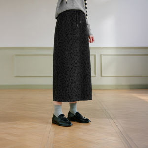 XIANGYING | Womens Wool Blend Leopard Print A-Line Skirt with Pencil Hem and High Waist