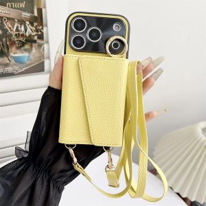 เคสโทรศัพท์แบบกระเป๋าหนังพร้อมห่วงคล้องนิ้ว สำหรับ iPhone 17 Air 16 15 14 Plus 13 12 11 Pro Max แบบสะพายข้าง ใส่บัตรได้ ป้องกันการกระแทก
