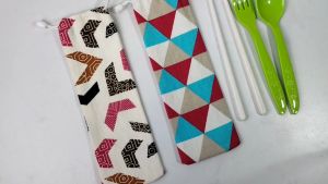 Tas sendok garpu tali serut pouch sendok mini canvas motif lucu praktis terbaru