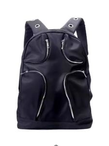 Large Capacity American High Street School Bag Mens Campus Backpack Commuting Double Shoulder Bag Nylon Waterproof Zipper Closure