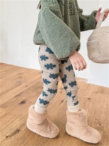 Thickened Fleece Lined Autumn Winter Pants for Girls Warm Tight Casual Trousers Korean Style Childrens Bottoming Pants