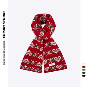 ธีมคริสต์มาส หนาขึ้น ผ้าพันคอขนสัตว์ถักสําหรับผู้หญิง ฤดูหนาว อุ่น อบอุ่น สไตล์เรโทร ทันสมัย คอ อุ่น Er รูปทรงสี่เหลี่ยมผืนผ้า