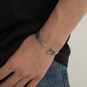 Ingemark | Ingemark Punk Unique Fish Open Adjustable Bangles for Men Hip-Hop Creative Silver Color Metal Bracelets 2026 New Couple Jewelry