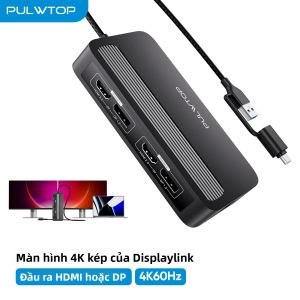 PULWTOP Dual DisplayLink Docking Station USB Type-C Ethernet USB 2.0 Cho MacBook M1/M2/M3/M4/M5 Windows Dual DisplayPort/HDMI Hỗ Trợ