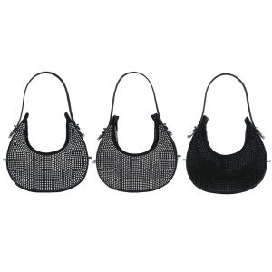 5TH Women Shoulder Bags Rhinestone Shiny Tote Bag Sparkle Bling Crescent Bag Crystal Clutch Lady Wedding Bag