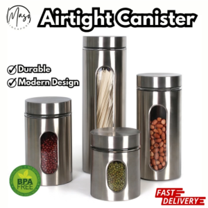 Airtight Food Storage Container - Large Stainless Steel Glass interior Storage & Organization Set for Coffee Flour Pasta Rice Spices Herbs