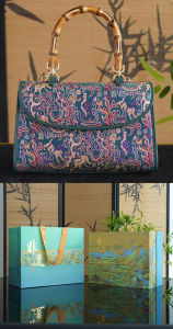New Chinese Style National Heritage Silk Handbag Bamboo Node Womens Shoulder Bag Elegant Atmosphere Traditional Artisanal Goods