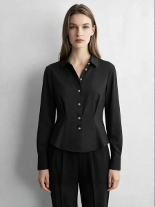 AMII | Commuter Style Turn-down Collar Retro Metal Button Stretch Waist Slim Fit Shirt