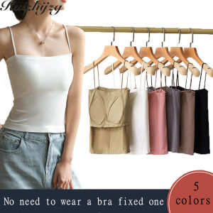 Ruizhijzg Ready Stock Ice Silk Camisole With Chest Pad For Woman Summer Ladies Girls Sling Vest Short Pajamas Sports Yoga Vest Home Wear Bralet Seamless Basic Sling Camisole Sleeveless Tank Tops