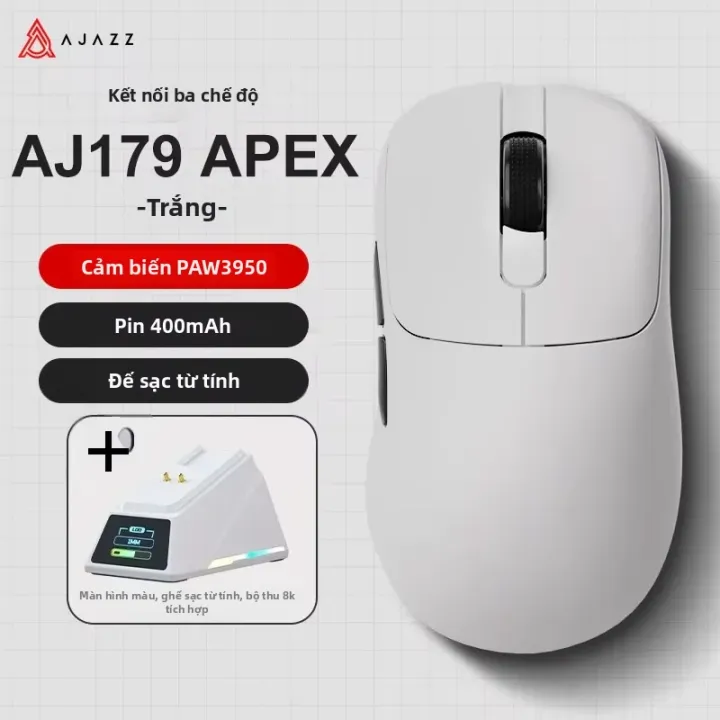 AJAZZ | Chuột Chơi Game Không Dây AJAZZ AJ179 APEX PAW3950 30000DPI 8Khz Dành Cho Người Thuận Tay Phải, Thiết Kế Công Thái Học, Có Đế Sạc Từ Tính RGB | BigBuy360 - bigbuy360.vn