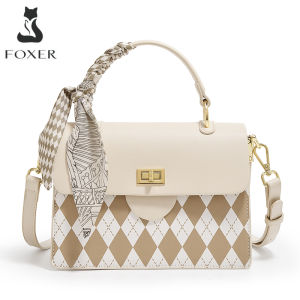 FOXER Womens Casual Shoulder Crossbody Bag England Female Handbag Fashion Messenger Bag PU Leather Lady Small Flap Handle Bag
