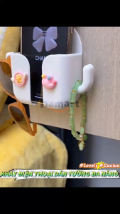 Khay Để Điện Thoại Dán Tường Đựng Điều Khiển Xương Rồng 1 Ngăn To Có Móc Treo Đồ Đa Năng Màu Trắng