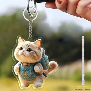 other | 2D Acrylic British Shorthair Cat Keychain Brown White Tiger Pattern Car Key Ring Rearview Mirror Decoration Cute Bag Accessor