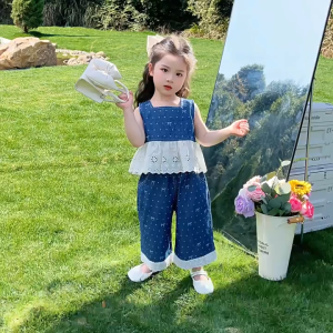 C MALL ชุดเซ็ต 2 ชิ้น เสื้อแขนกุด+กางเกงขายาว สำหรับเด็กผู้หญิง (สีน้ำเงิน) รุ่น LL077