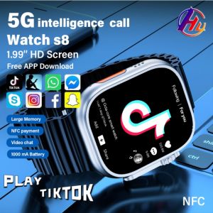 【Play Tiktok】Xiaomi S8 Ultra 4G Card Edition Call Smart Watch Google App NFC Android 8.0 for Men Full Touch Screen Women Watch S8 Ultra