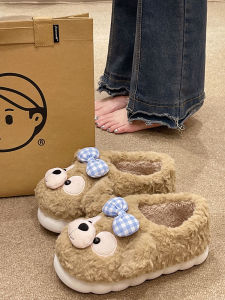 Cotton Slippers Womens Winter Cute Cartoon Outwear Thick Sole Interior Home Non Slip Stuffed Warm Keeping Heel Cover Confinement Cotton Shoes