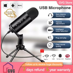 GVG USB Condenser Microphone for Recording Studio Singing Vlogging Videoke Gaming Mic Condenser Complete Set Window or MAC or Android Microphone Condenser Set with Tripod Stand