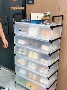 Shoe storage box plastic dust-proof and moisture-proof shoe rack shoe cabinet drawer-type flip shoe box household storage artifact