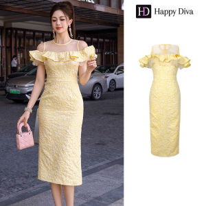 Happy Diva 2025 ชุดผู้หญิงชุดสีเหลืองชุดผ้าโพลีเอสเตอร์ชุดแต่งงานชุดปาร์ตี้อย่างเป็นทางการชุดปาร์ตี้วันเกิดชุด 51406