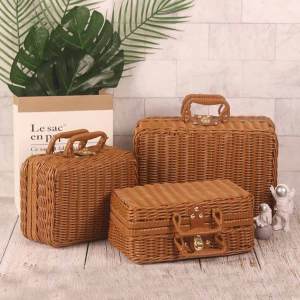 Keranjang Koper Rotan Kotak Persegi Panjang 30X21X13Cm / 22X17X11 Cm + Tutup