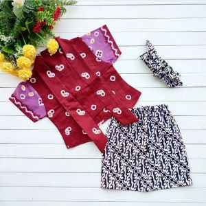Kebaya Kutubaru bayi dan anak jumputan katun batik (6bulan-4tahun) | Kebaya tedak Siten bayi anak perempuan | Setelan Kebaya Jumputan Anak