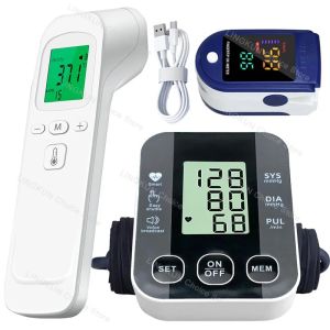 Medical Arm Blood Pressure Meter Tensiometers Tonometer Cuff Fever Thermometer Oximeter Heart Rate 3 IN 1 Set