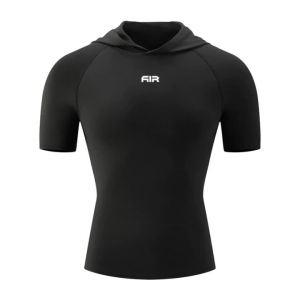 Mens Compression Hooded Short Sleeve Shirt Quick Dry Breathable Sports T-Shirt for Gym Running Workout Fitness Athletic