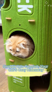 4in1 Felt Cat House Cat Bed 3-Tier Cat Tree Anti Scratch Odorless Large Cat House with Cat Toy