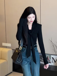 Elegant V-Neck Long Sleeve T-Shirt Womens Slim Fit Base Shirt Fashionable Design Trendy Drawstring Commute Style Pure Color