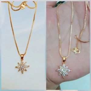 Abee Acc-1439 Aksesoris kalung Bunga perhiasan Wanita titanium mata Zircon 45cm