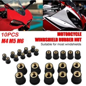 10ชิ้น M4/M5/M6 นัทยางล้อรถยนต์อุบกรณ์เสริมตกแต่งรถจักรยานยนต์น็อตยางทองเหลืองกระจกบังลมดัดแปลง