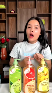 Nước rửa chén bát TopGia hương chanh chiết xuất tự nhiên làm sạch dầu mỡ bảo vệ da tay chai 1kg