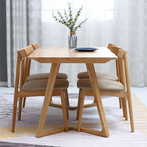Mr. Log Nordic and Japanese Style Solid Wood Small Apartment Home Dining Tables and Chairs Set Long White Oak Cream Style Furniture