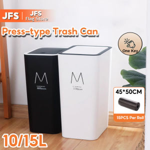 JFS 10/15L Trash Can With Cover Press-type Trash Bin Rectangular Garbage Bin for Bedroom Toilet Home