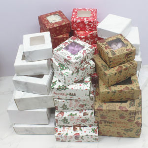 10pcs Multi size gifts box with window Marbling style kraft paper window wrapping package for jewelry party suppiles
