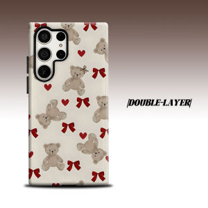 Red Bow Bear Print For Samsung Galaxy S26 S25 S24 A56 A36 Dual Layer Luxury Fashion Full Lens Protective Case