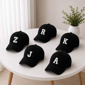 Kids baseball cap with initials A-Z (Black)