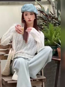 Áo Len Dệt Kim Tay Dài Mỏng Thời Trang Mùa Hè 2025 Cho Nữ Áo Khoác Chống Nắng Cổ Tròn Dáng Rộng Màu Trơn Phong Cách Công Sở