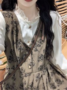 ชุดเดรสยาวแขนยาวฤดูใบไม้ร่วงและฤดูหนาวสำหรับผู้หญิง ชุดเดรสยาวเอวสูงสไตล์เกาหลี ชุดเดรสยาวเอวสูง ชุดเดรสยาวแขนยาว