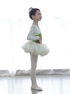 daydance | Girls Ballet Leotards with Organza Puffy Skirts Long Sleeve Dance Tutu Dress Kids Child Velvet Ballet Bodysuit Ballet Dress