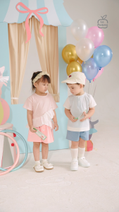 Bộ váy áo cộc tay La Pomme phối bèo cách điệu - Sợi Bamboo Cotton mềm mại hỗ trợ kháng khuẩn – Bé gái - 9M - 5Y