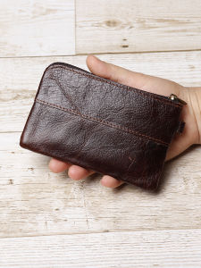 Ultra-Thin Genuine Leather Coin Purse Card Holder Men Casual Retro Zip Card Case Womens Minimalist Driving License Driving License